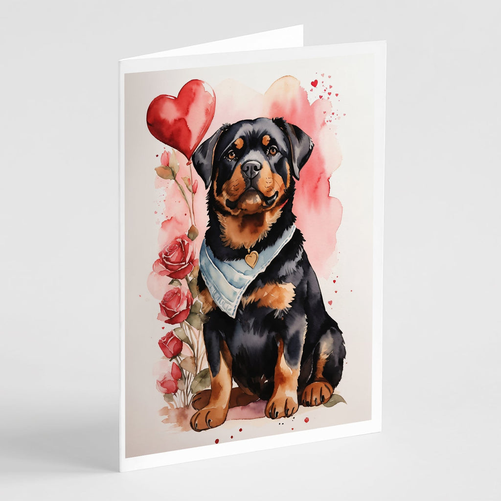 Rottweiler Valentine Roses Greeting Cards Pack of 8 Blank Cards with Envelopes Whimsical A7 Size 5x7
