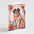 Saint Bernard Valentine Roses Greeting Cards Pack of 8 Blank Cards with Envelopes Whimsical A7 Size 5x7