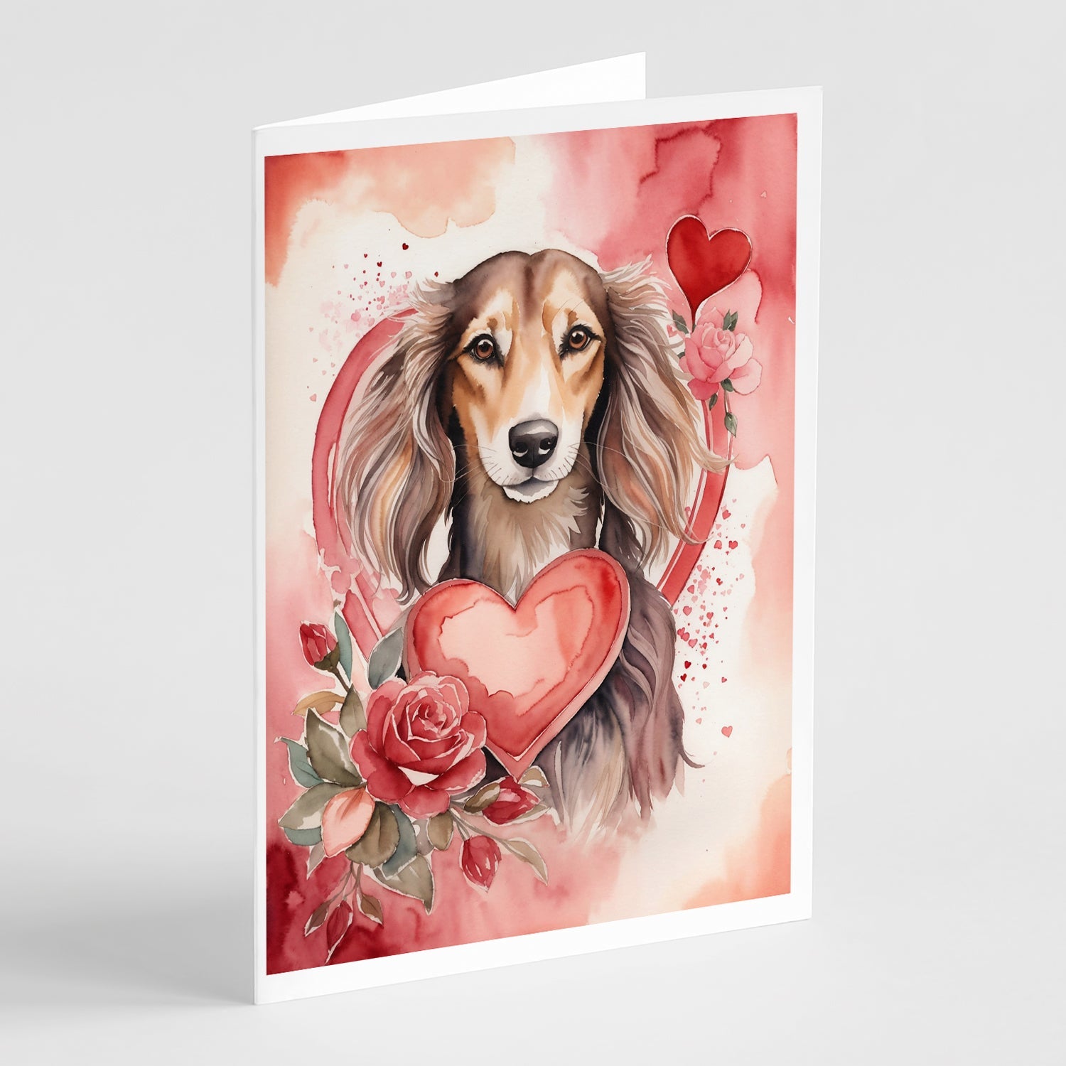 Saluki Valentine Roses Greeting Cards Pack of 8 Blank Cards with Envelopes Whimsical A7 Size 5x7