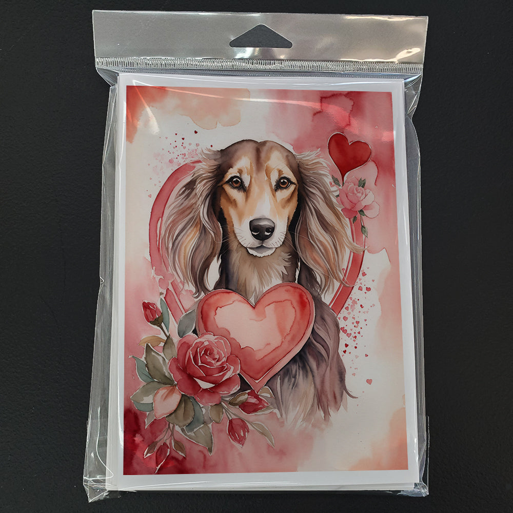 Saluki Valentine Roses Greeting Cards Pack of 8 Blank Cards with Envelopes Whimsical A7 Size 5x7