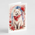 Samoyed Valentine Roses Greeting Cards Pack of 8 Blank Cards with Envelopes Whimsical A7 Size 5x7