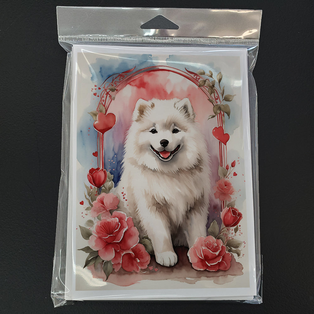 Samoyed Valentine Roses Greeting Cards Pack of 8 Blank Cards with Envelopes Whimsical A7 Size 5x7