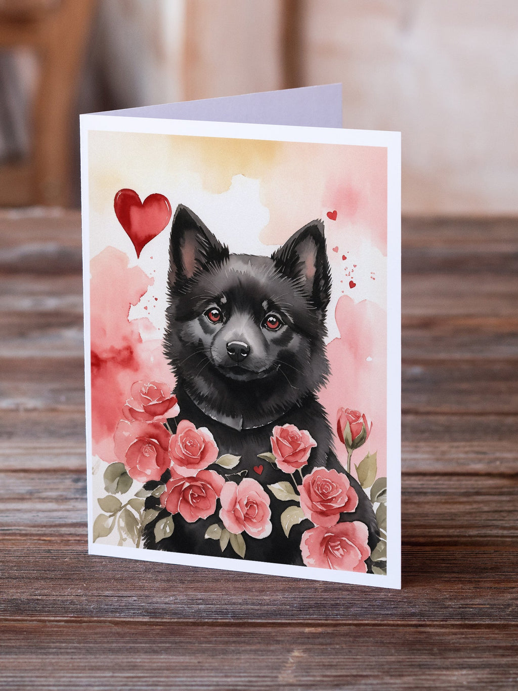 Schipperke Valentine Roses Greeting Cards Pack of 8 Blank Cards with Envelopes Whimsical A7 Size 5x7