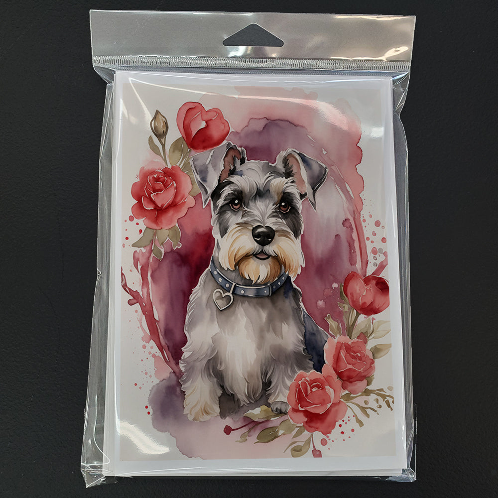 Schnauzer Valentine Roses Greeting Cards Pack of 8 Blank Cards with Envelopes Whimsical A7 Size 5x7