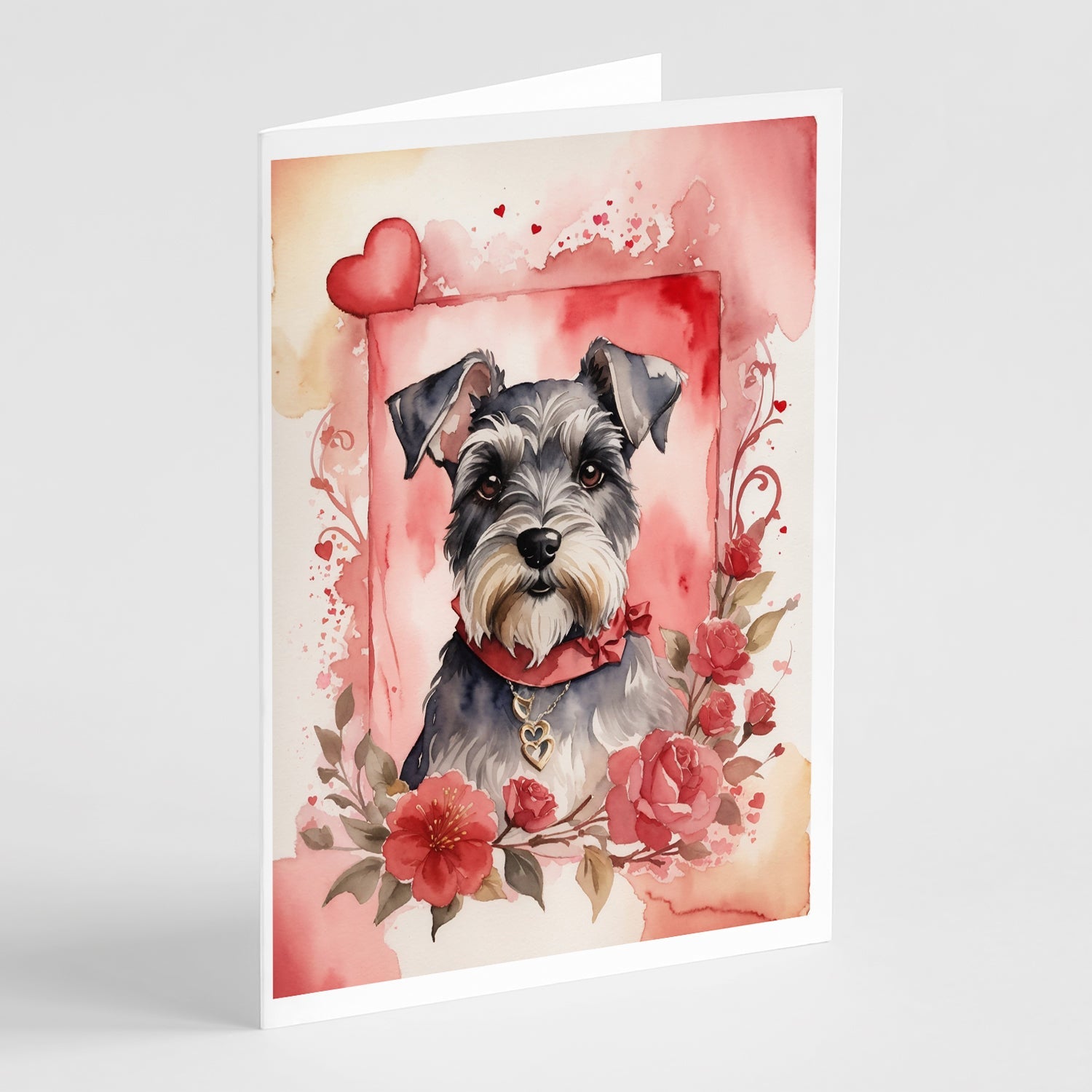 Schnauzer Valentine Roses Greeting Cards Pack of 8 Blank Cards with Envelopes Whimsical A7 Size 5x7