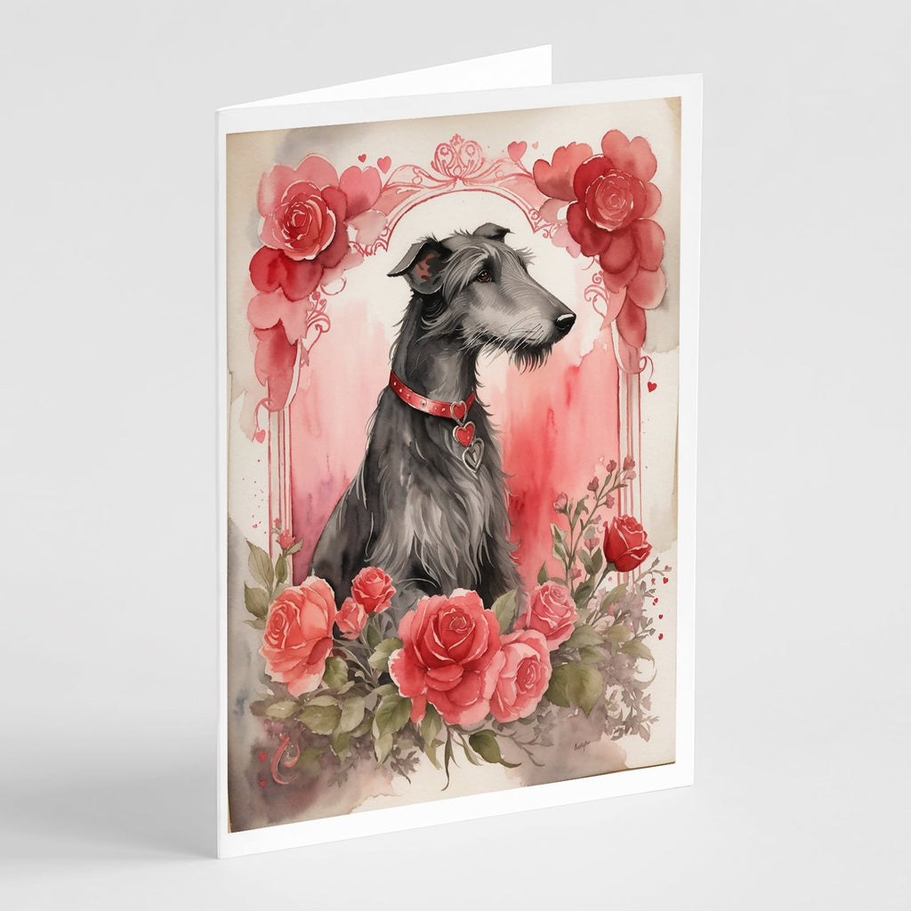 Scottish Deerhound Valentine Roses Greeting Cards Pack of 8 Blank Cards with Envelopes Whimsical A7 Size 5x7