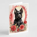 Scottish Terrier Valentine Roses Greeting Cards Pack of 8 Blank Cards with Envelopes Whimsical A7 Size 5x7