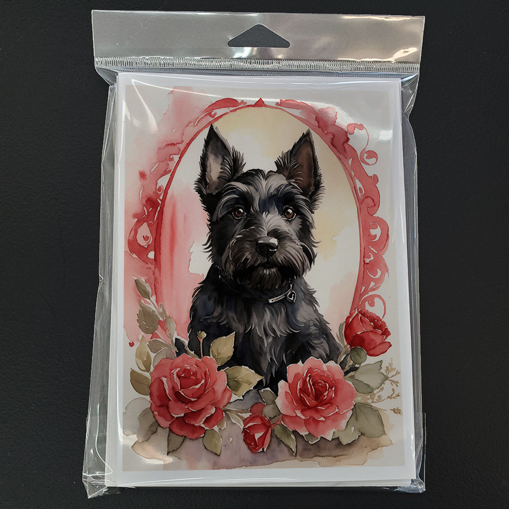 Scottish Terrier Valentine Roses Greeting Cards Pack of 8 Blank Cards with Envelopes Whimsical A7 Size 5x7