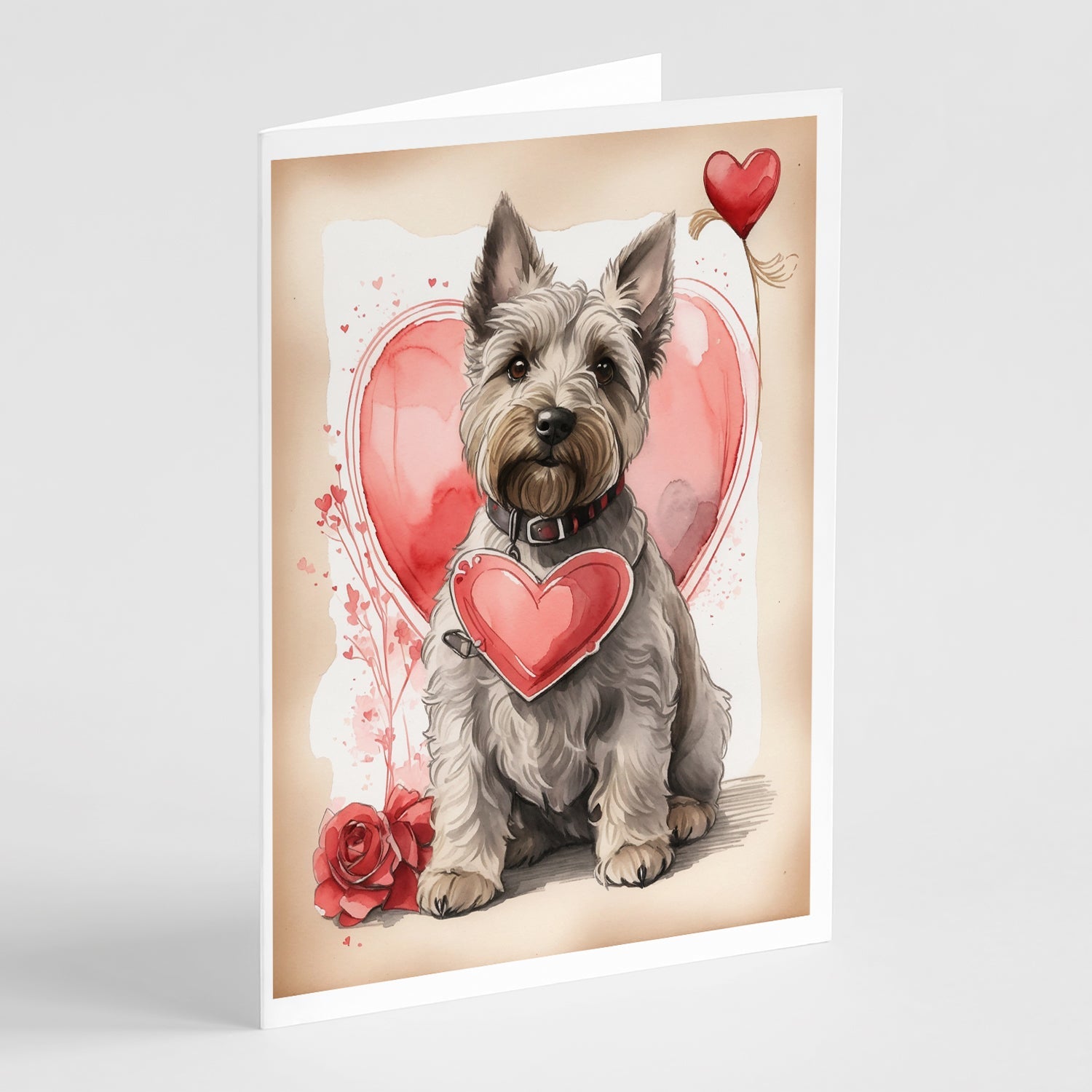 Scottish Terrier Valentine Roses Greeting Cards Pack of 8 Blank Cards with Envelopes Whimsical A7 Size 5x7