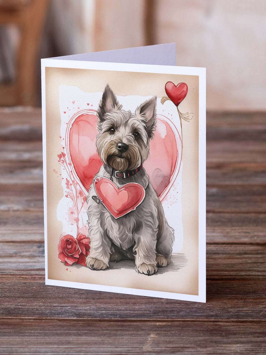 Scottish Terrier Valentine Roses Greeting Cards Pack of 8 Blank Cards with Envelopes Whimsical A7 Size 5x7
