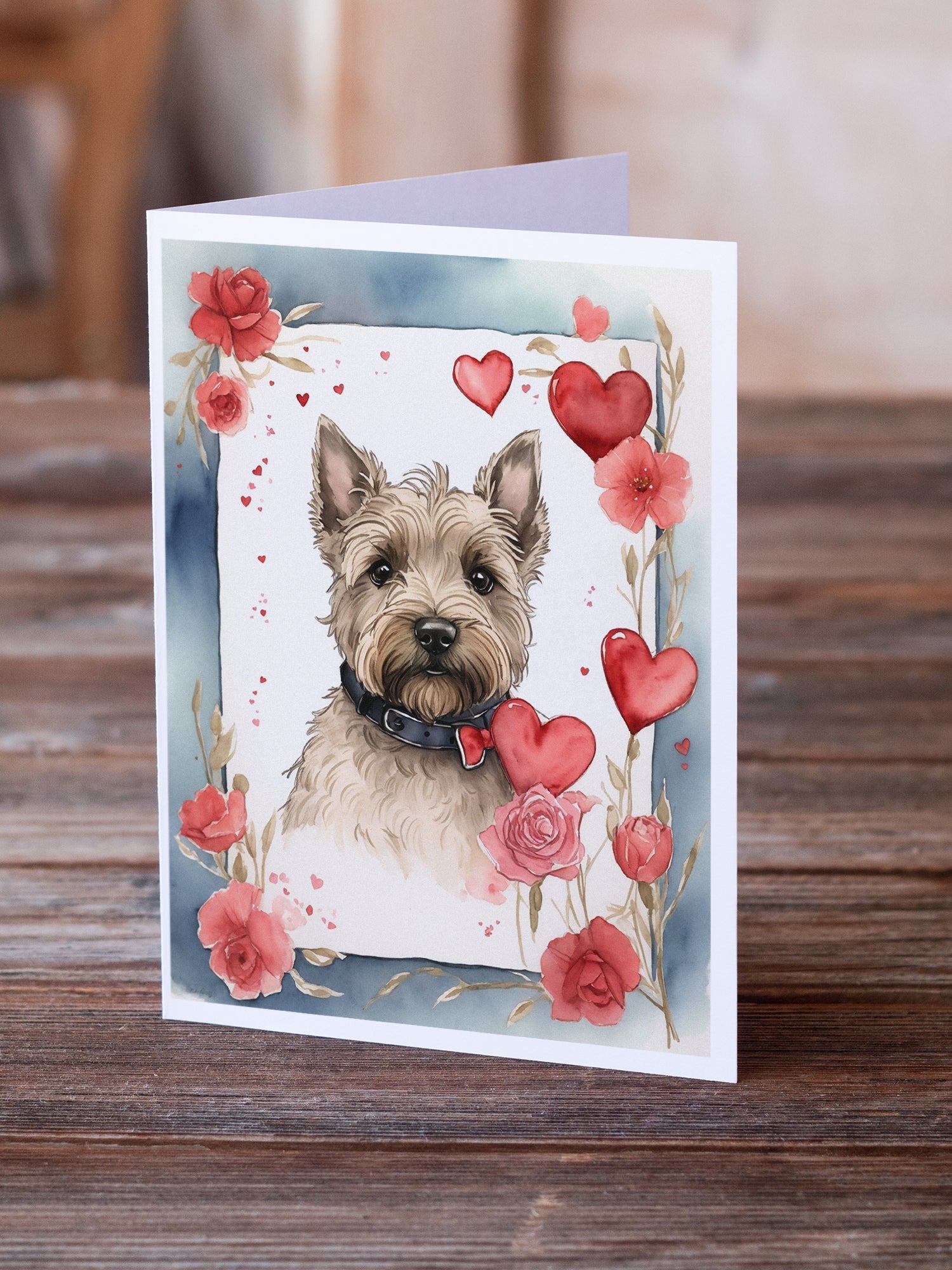Scottish Terrier Valentine Roses Greeting Cards Pack of 8 Blank Cards with Envelopes Whimsical A7 Size 5x7