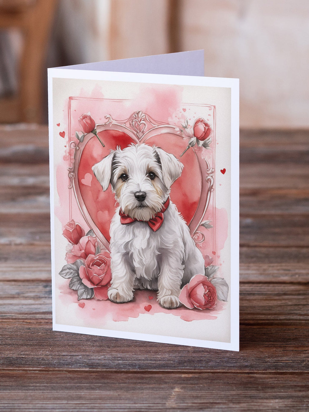 Sealyham Terrier Valentine Roses Greeting Cards Pack of 8 Blank Cards with Envelopes Whimsical A7 Size 5x7