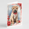 Shar Pei Valentine Roses Greeting Cards Pack of 8 Blank Cards with Envelopes Whimsical A7 Size 5x7