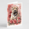 Shar Pei Valentine Roses Greeting Cards Pack of 8 Blank Cards with Envelopes Whimsical A7 Size 5x7