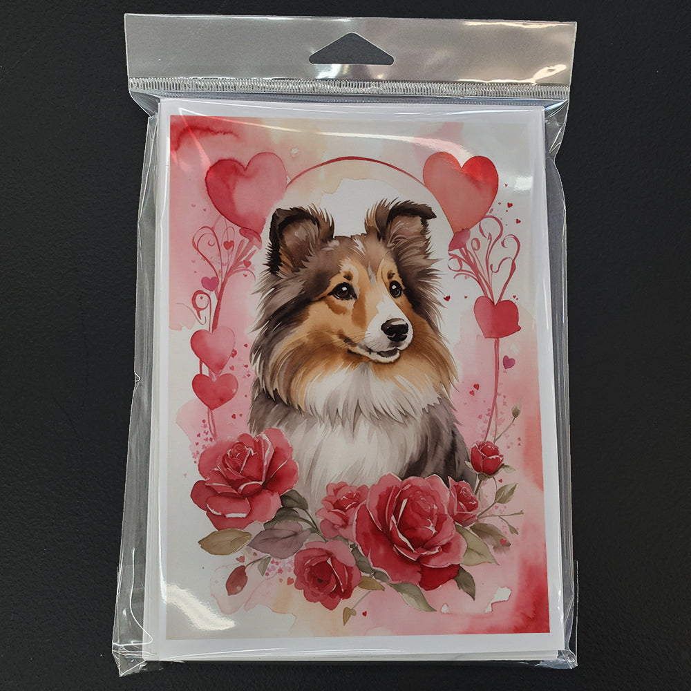 Sheltie Valentine Roses Greeting Cards Pack of 8 Blank Cards with Envelopes Whimsical A7 Size 5x7