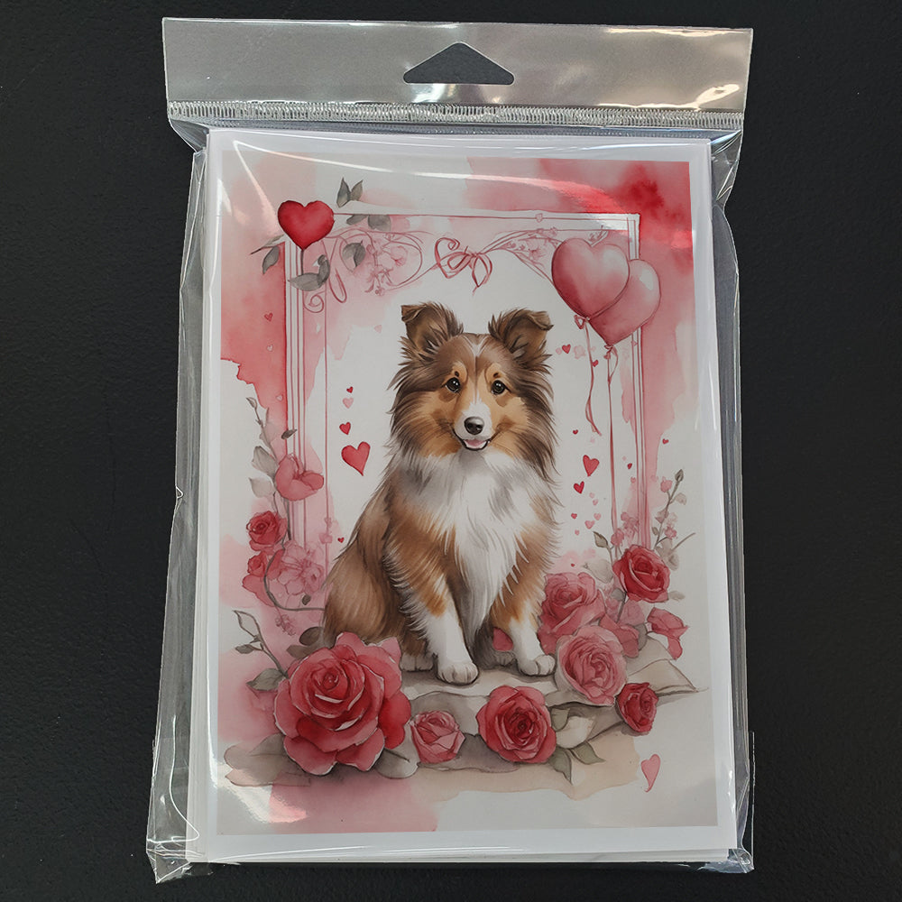Sheltie Valentine Roses Greeting Cards Pack of 8 Blank Cards with Envelopes Whimsical A7 Size 5x7