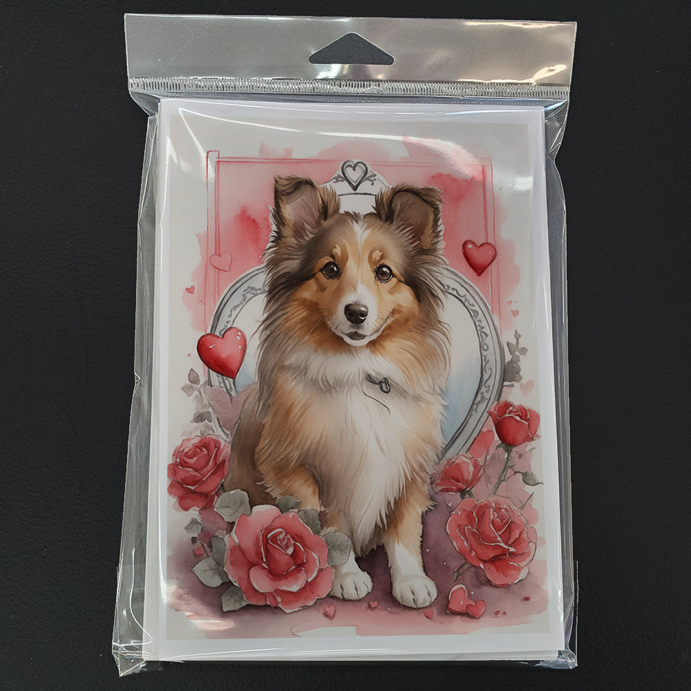 Sheltie Valentine Roses Greeting Cards Pack of 8 Blank Cards with Envelopes Whimsical A7 Size 5x7