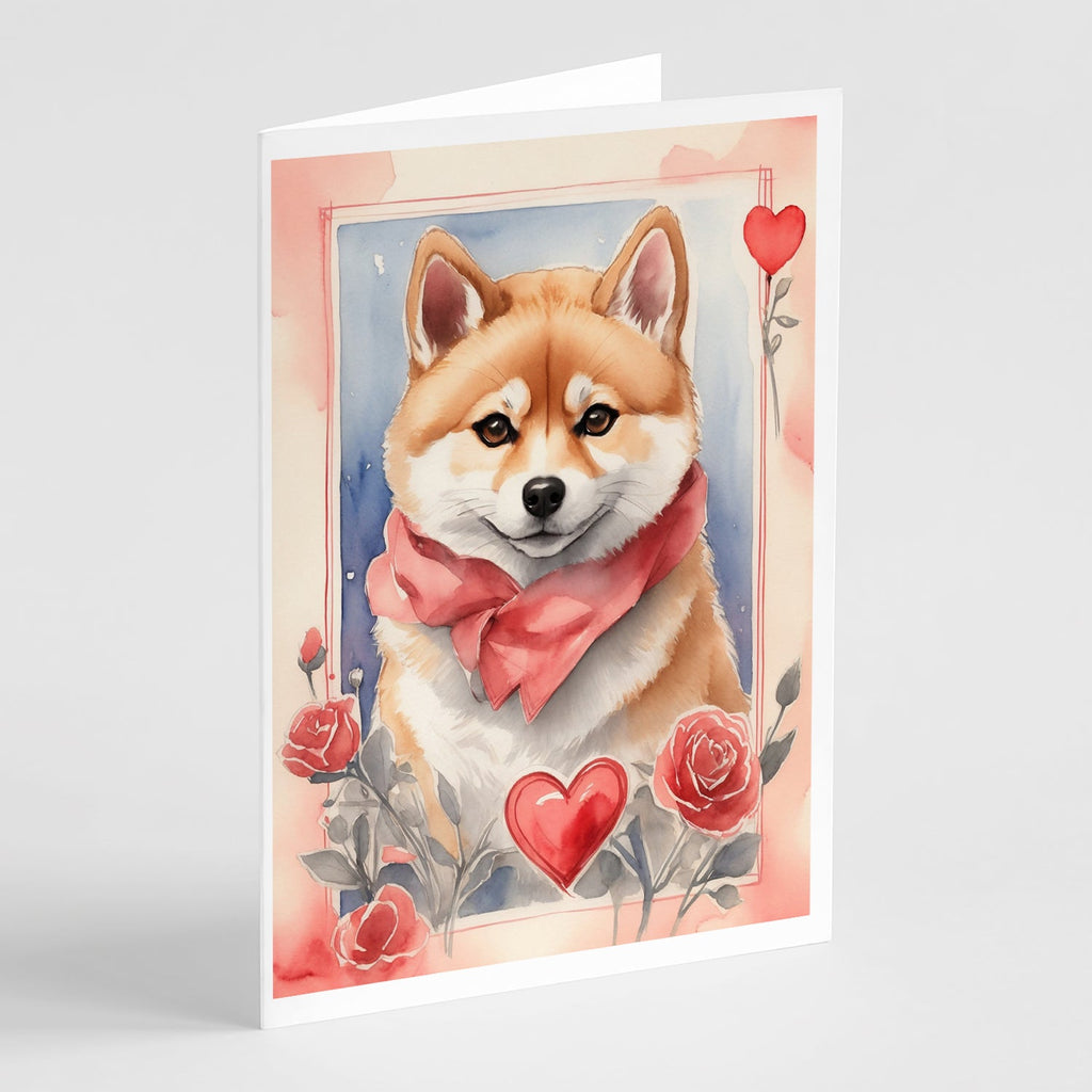 Shiba Inu Valentine Roses Greeting Cards Pack of 8 Blank Cards with Envelopes Whimsical A7 Size 5x7