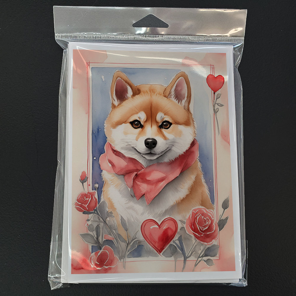 Shiba Inu Valentine Roses Greeting Cards Pack of 8 Blank Cards with Envelopes Whimsical A7 Size 5x7