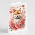 Shiba Inu Valentine Roses Greeting Cards Pack of 8 Blank Cards with Envelopes Whimsical A7 Size 5x7