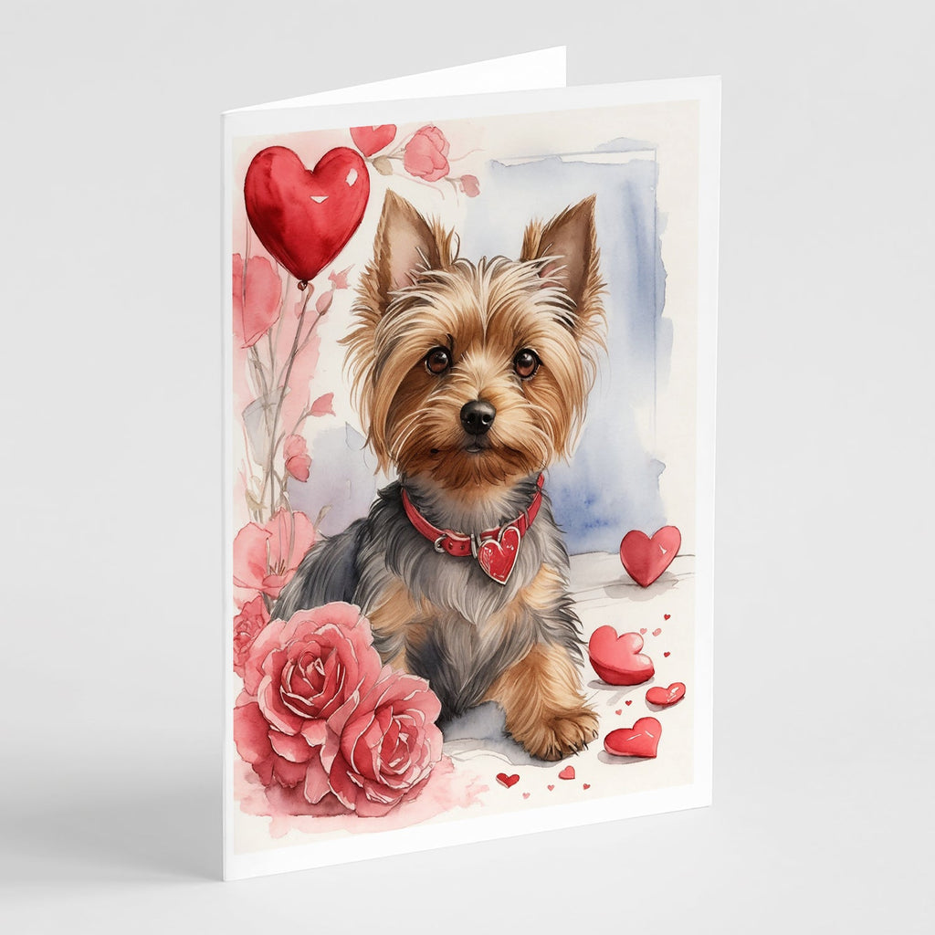 Silky Terrier Valentine Roses Greeting Cards Pack of 8 Blank Cards with Envelopes Whimsical A7 Size 5x7