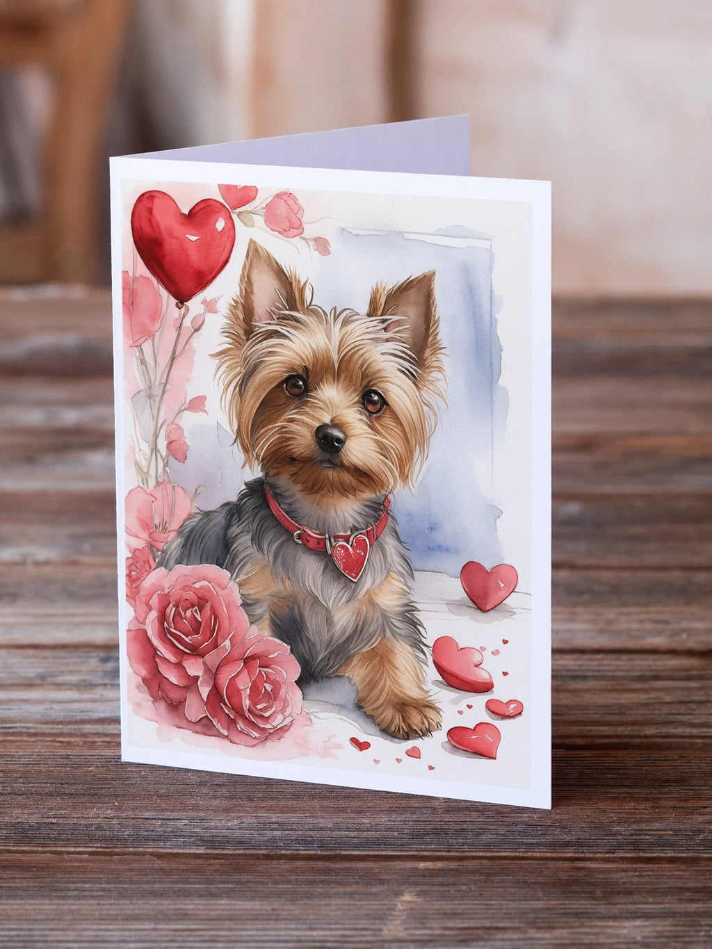 Silky Terrier Valentine Roses Greeting Cards Pack of 8 Blank Cards with Envelopes Whimsical A7 Size 5x7