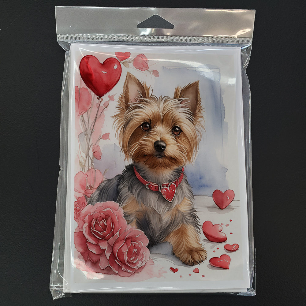 Silky Terrier Valentine Roses Greeting Cards Pack of 8 Blank Cards with Envelopes Whimsical A7 Size 5x7