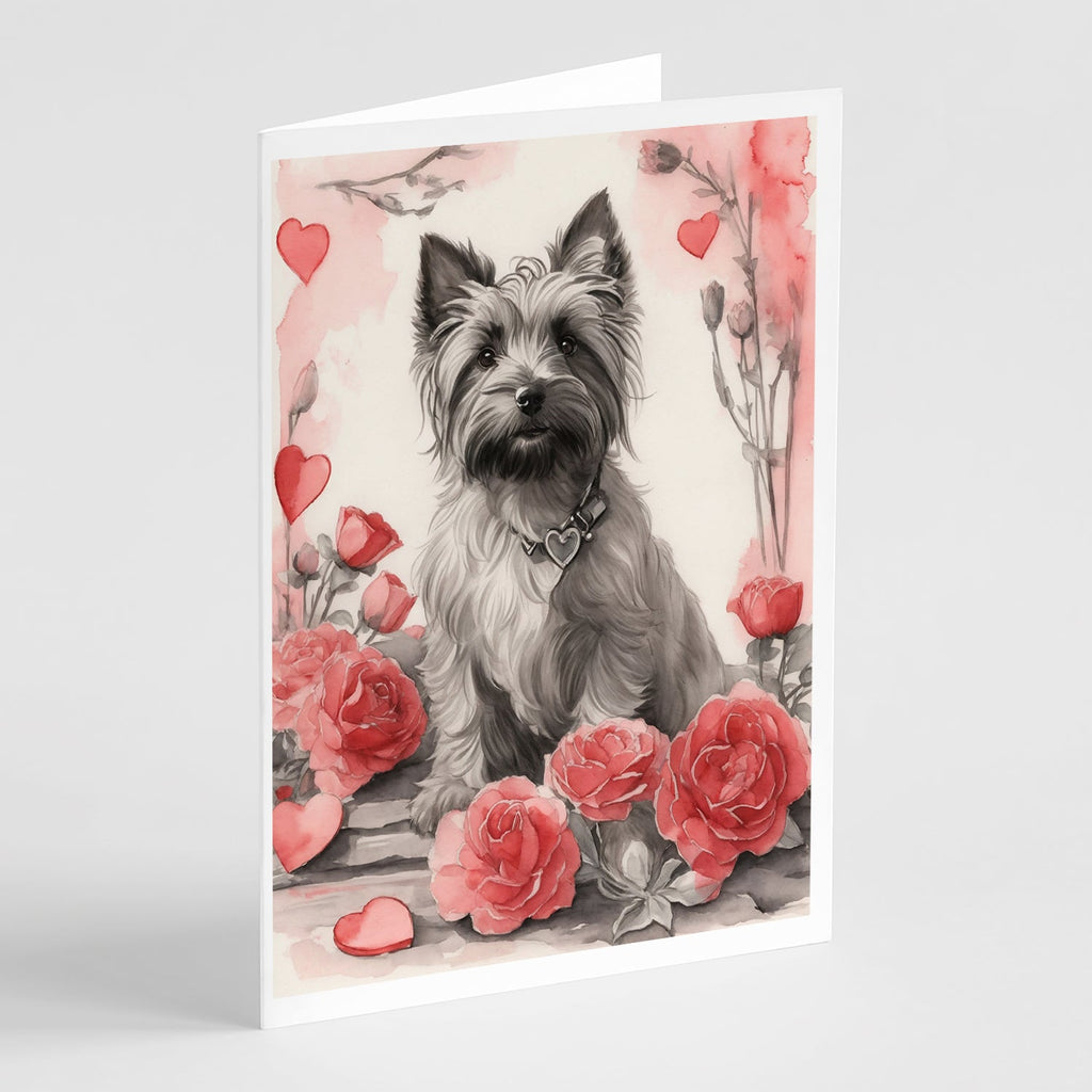 Skye Terrier Valentine Roses Greeting Cards Pack of 8 Blank Cards with Envelopes Whimsical A7 Size 5x7