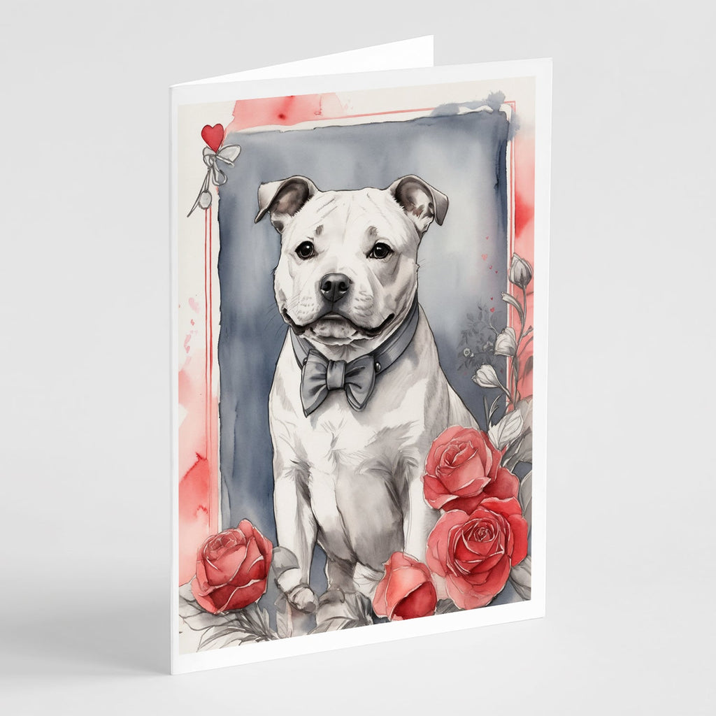 Staffordshire Bull Terrier Valentine Roses Greeting Cards Pack of 8 Blank Cards with Envelopes Whimsical A7 Size 5x7