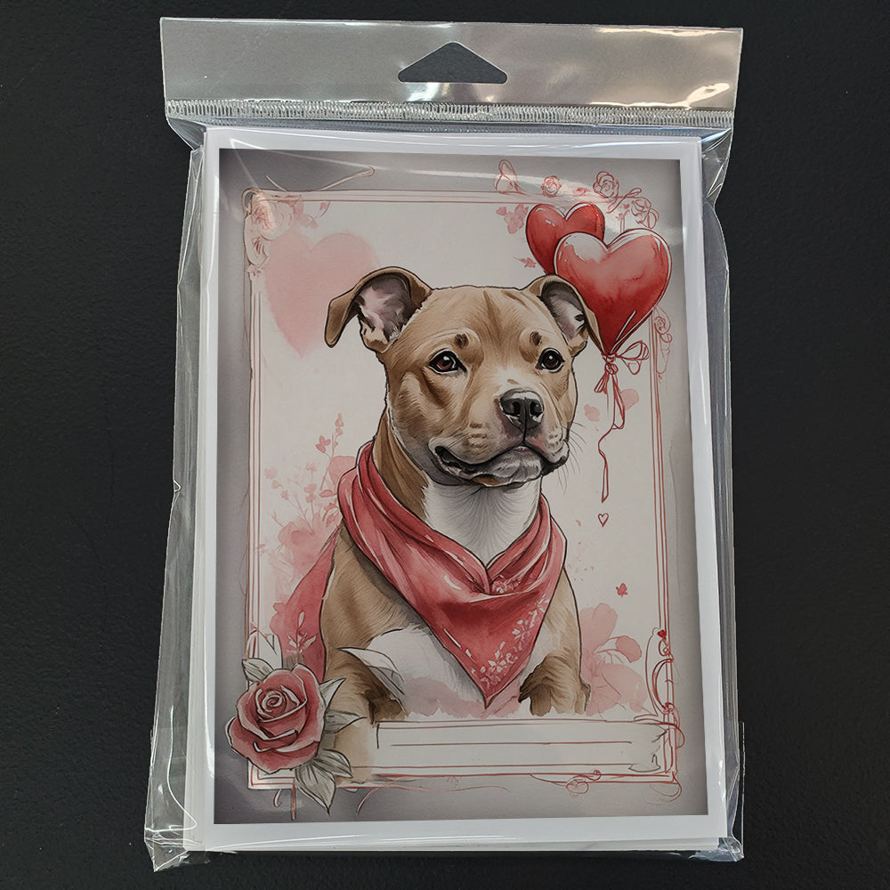 Staffordshire Bull Terrier Valentine Roses Greeting Cards Pack of 8 Blank Cards with Envelopes Whimsical A7 Size 5x7