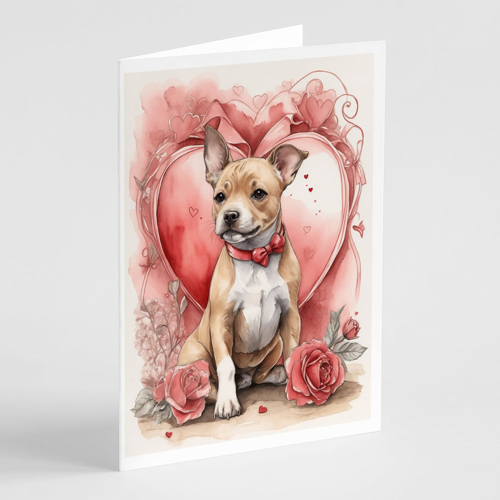 Staffordshire Bull Terrier Valentine Roses Greeting Cards Pack of 8 Blank Cards with Envelopes Whimsical A7 Size 5x7