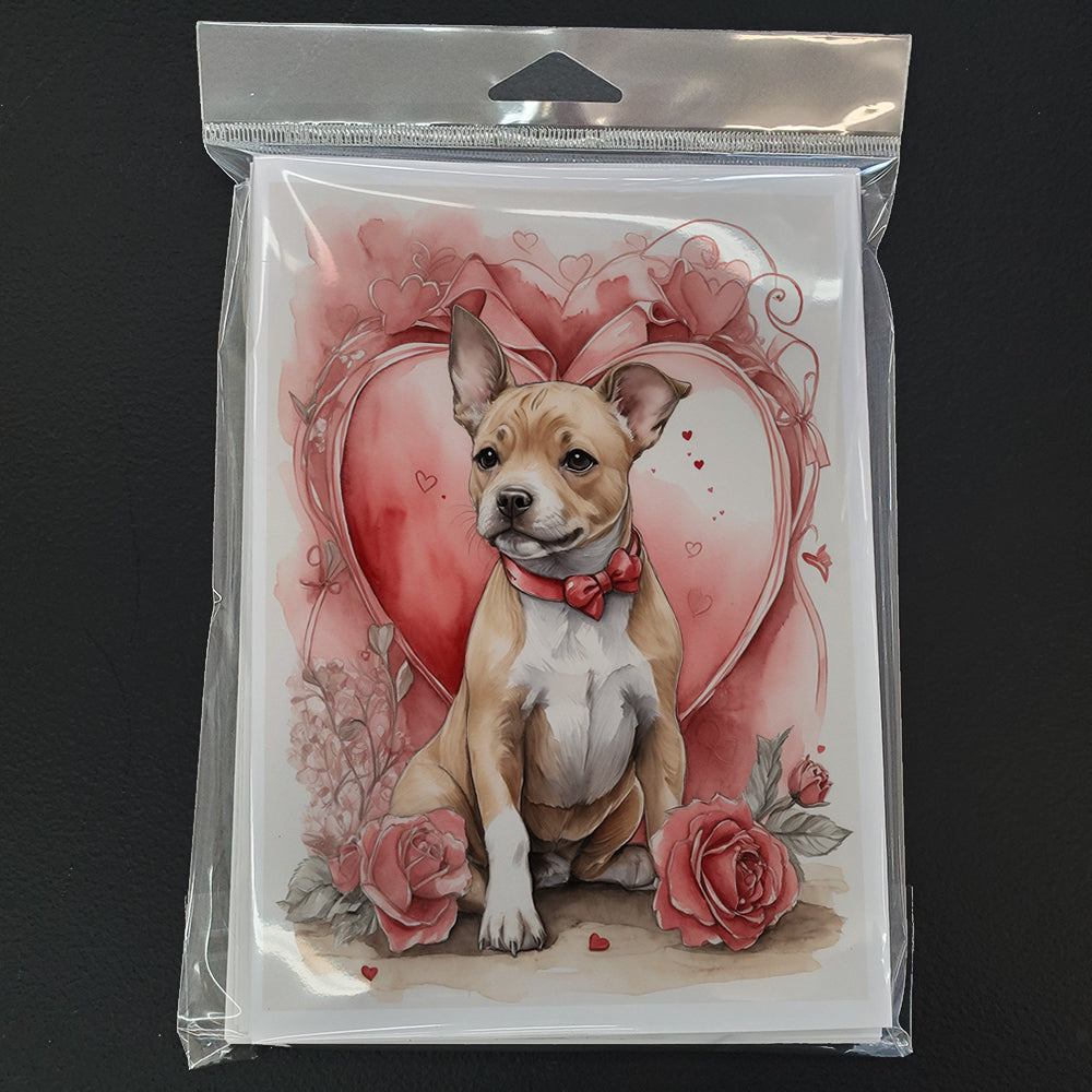 Staffordshire Bull Terrier Valentine Roses Greeting Cards Pack of 8 Blank Cards with Envelopes Whimsical A7 Size 5x7