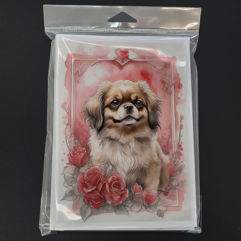 Tibetan Spaniel Valentine Roses Greeting Cards Pack of 8 Blank Cards with Envelopes Whimsical A7 Size 5x7