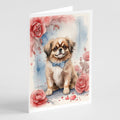 Tibetan Spaniel Valentine Roses Greeting Cards Pack of 8 Blank Cards with Envelopes Whimsical A7 Size 5x7