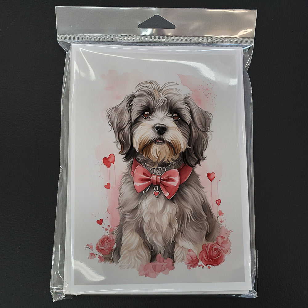 Tibetan Terrier Valentine Roses Greeting Cards Pack of 8 Blank Cards with Envelopes Whimsical A7 Size 5x7