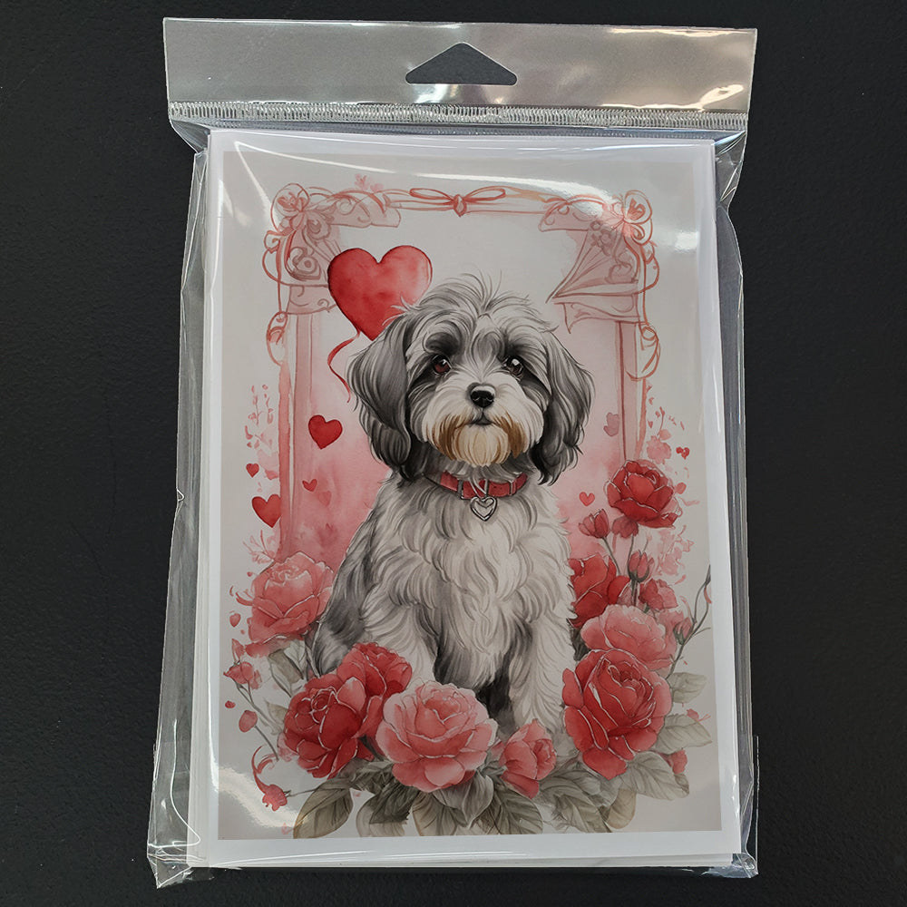 Tibetan Terrier Valentine Roses Greeting Cards Pack of 8 Blank Cards with Envelopes Whimsical A7 Size 5x7
