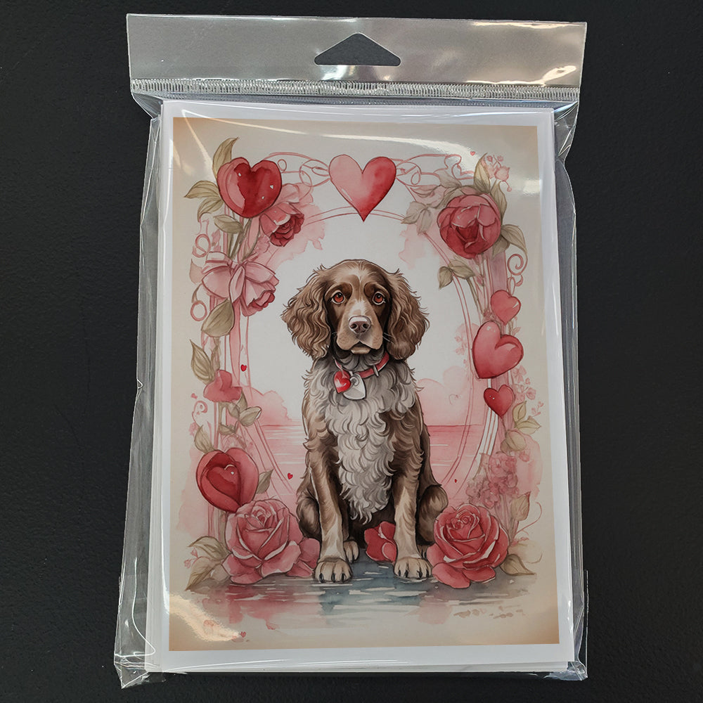 Water Spaniel Valentine Roses Greeting Cards Pack of 8 Blank Cards with Envelopes Whimsical A7 Size 5x7