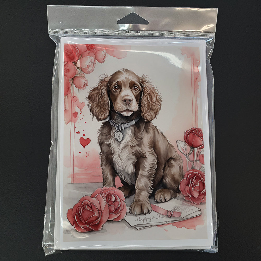 Water Spaniel Valentine Roses Greeting Cards Pack of 8 Blank Cards with Envelopes Whimsical A7 Size 5x7