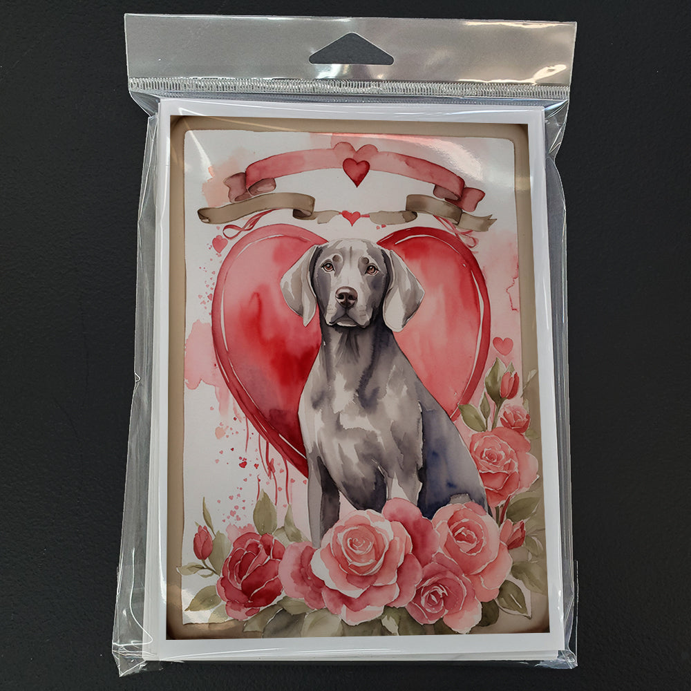 Weimaraner Valentine Roses Greeting Cards Pack of 8 Blank Cards with Envelopes Whimsical A7 Size 5x7