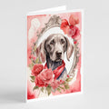Weimaraner Valentine Roses Greeting Cards Pack of 8 Blank Cards with Envelopes Whimsical A7 Size 5x7