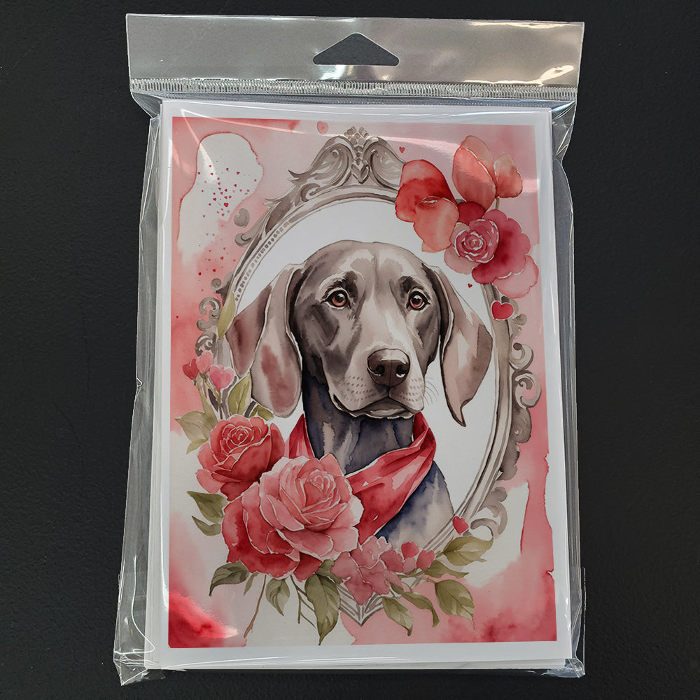 Weimaraner Valentine Roses Greeting Cards Pack of 8 Blank Cards with Envelopes Whimsical A7 Size 5x7