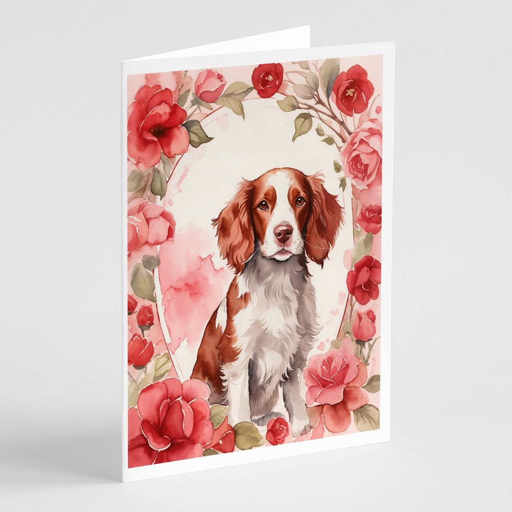 Welsh Springer Spaniel Valentine Roses Greeting Cards Pack of 8 Blank Cards with Envelopes Whimsical A7 Size 5x7