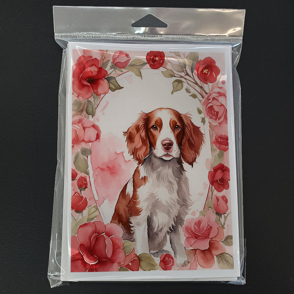 Welsh Springer Spaniel Valentine Roses Greeting Cards Pack of 8 Blank Cards with Envelopes Whimsical A7 Size 5x7