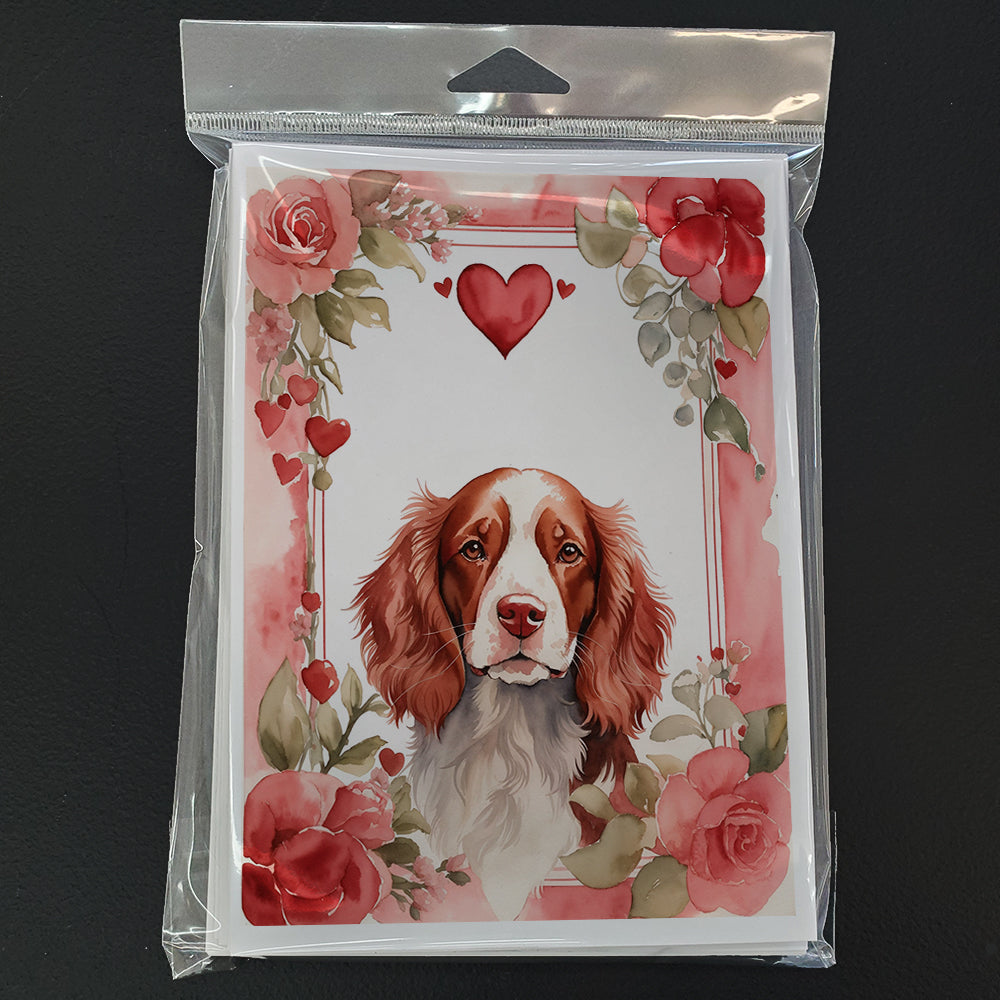 Welsh Springer Spaniel Valentine Roses Greeting Cards Pack of 8 Blank Cards with Envelopes Whimsical A7 Size 5x7