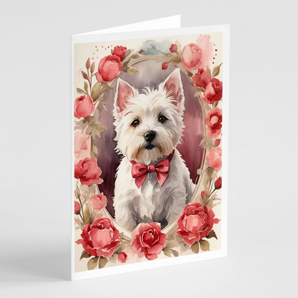 Westie Terrier Valentine Roses Greeting Cards Pack of 8 Blank Cards with Envelopes Whimsical A7 Size 5x7
