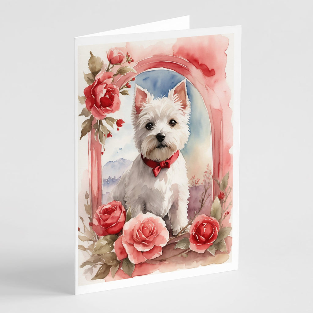 Westie Terrier Valentine Roses Greeting Cards Pack of 8 Blank Cards with Envelopes Whimsical A7 Size 5x7