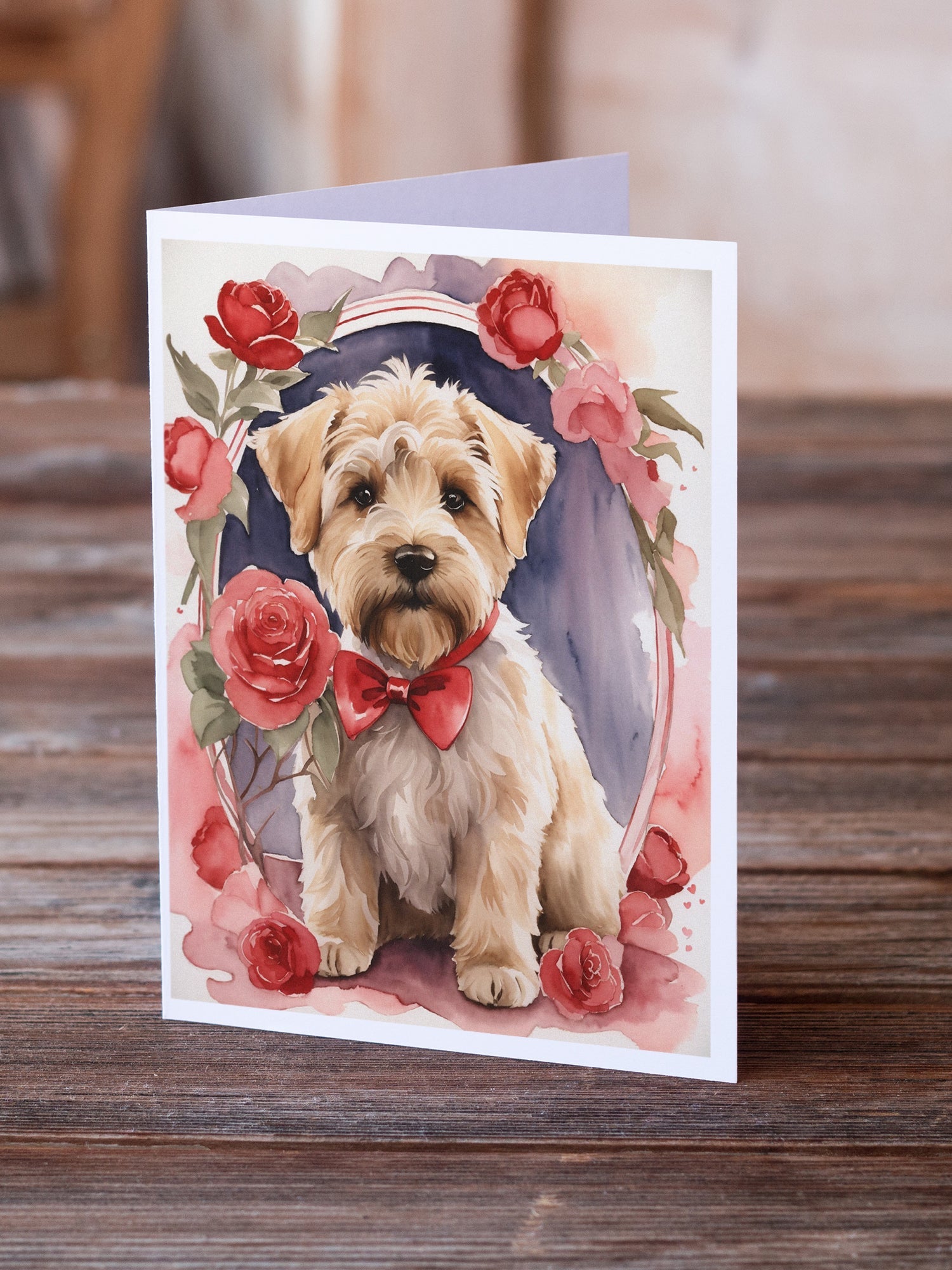 Wheaten Terrier Valentine Roses Greeting Cards Pack of 8 Blank Cards with Envelopes Whimsical A7 Size 5x7