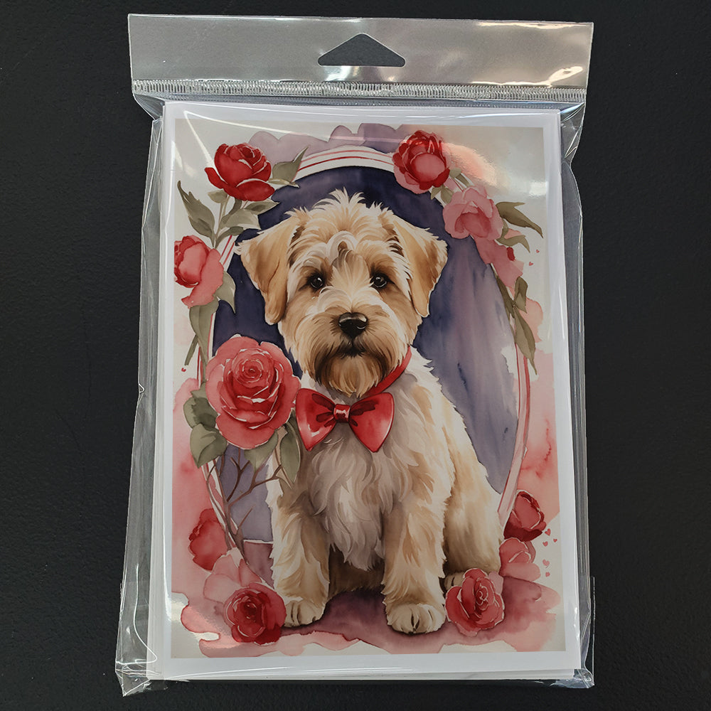 Wheaten Terrier Valentine Roses Greeting Cards Pack of 8 Blank Cards with Envelopes Whimsical A7 Size 5x7