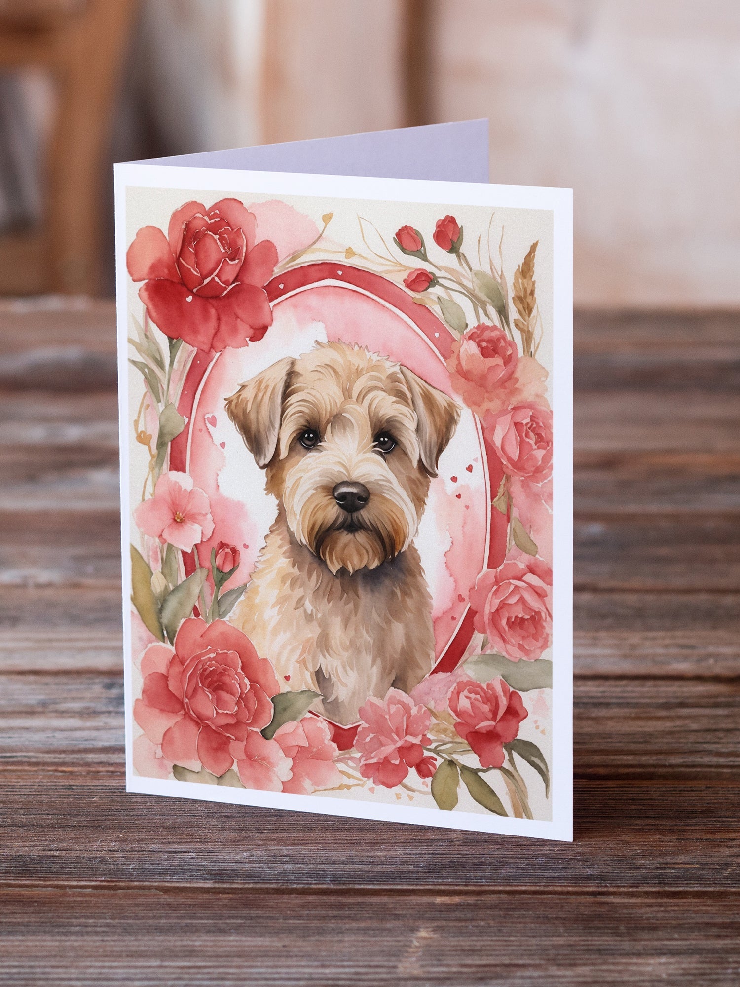 Wheaten Terrier Valentine Roses Greeting Cards Pack of 8 Blank Cards with Envelopes Whimsical A7 Size 5x7