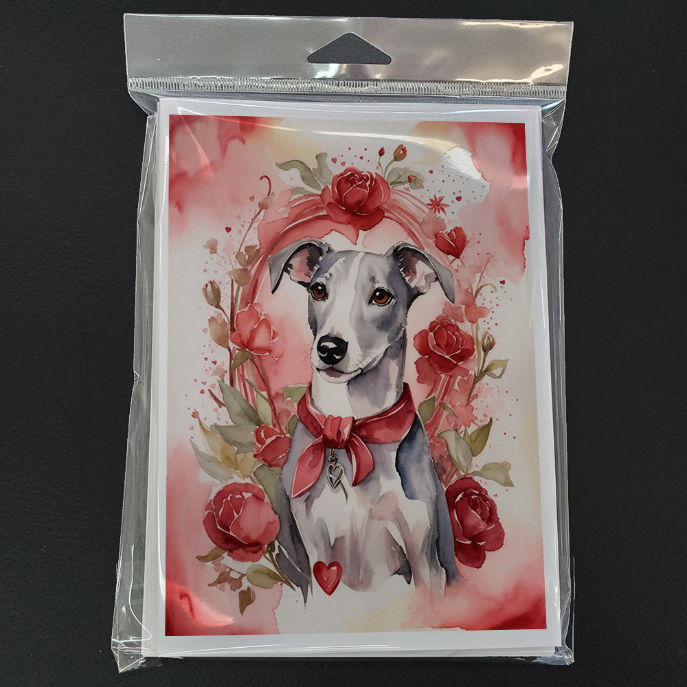 Whippet Valentine Roses Greeting Cards Pack of 8 Blank Cards with Envelopes Whimsical A7 Size 5x7